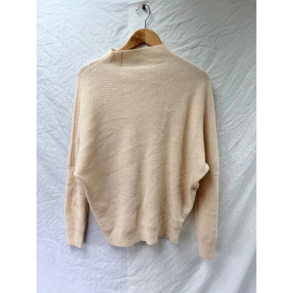Saks‎ Fifth Avenue Cashmere Sweater Womens XS Cream Mixed Rib Dolman Mock Neck
